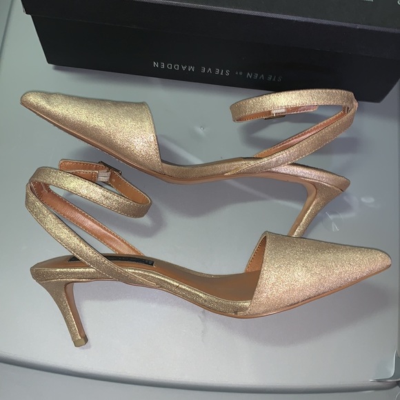 Steven by Steve Madden Caydence Dusty Gold Sparkle Kitten Heel Pumps Sz 6.5 - Picture 6 of 10